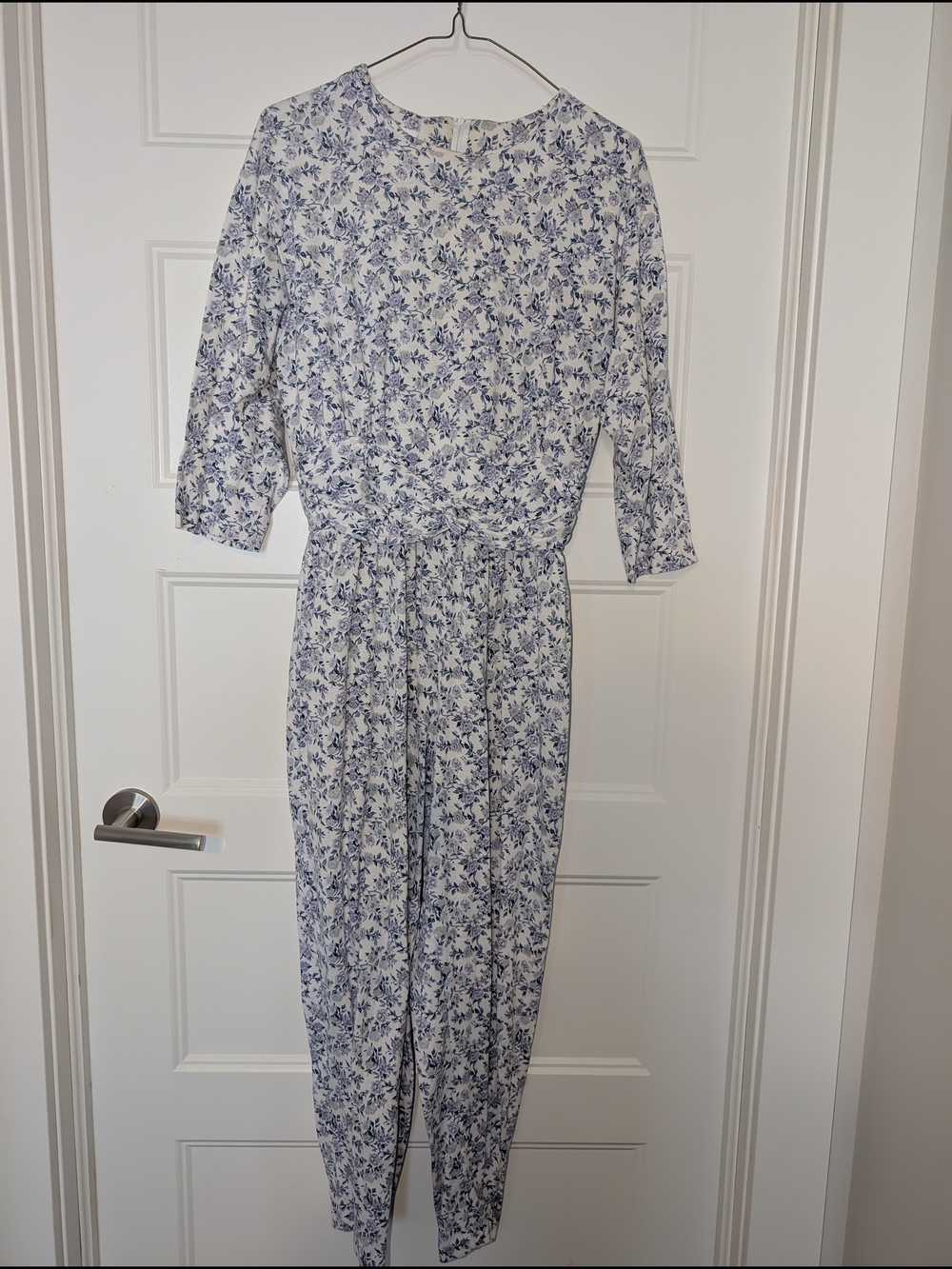 Vintage Floral Print Cotton Blend Jumpsuit